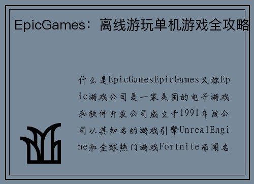 EpicGames：离线游玩单机游戏全攻略